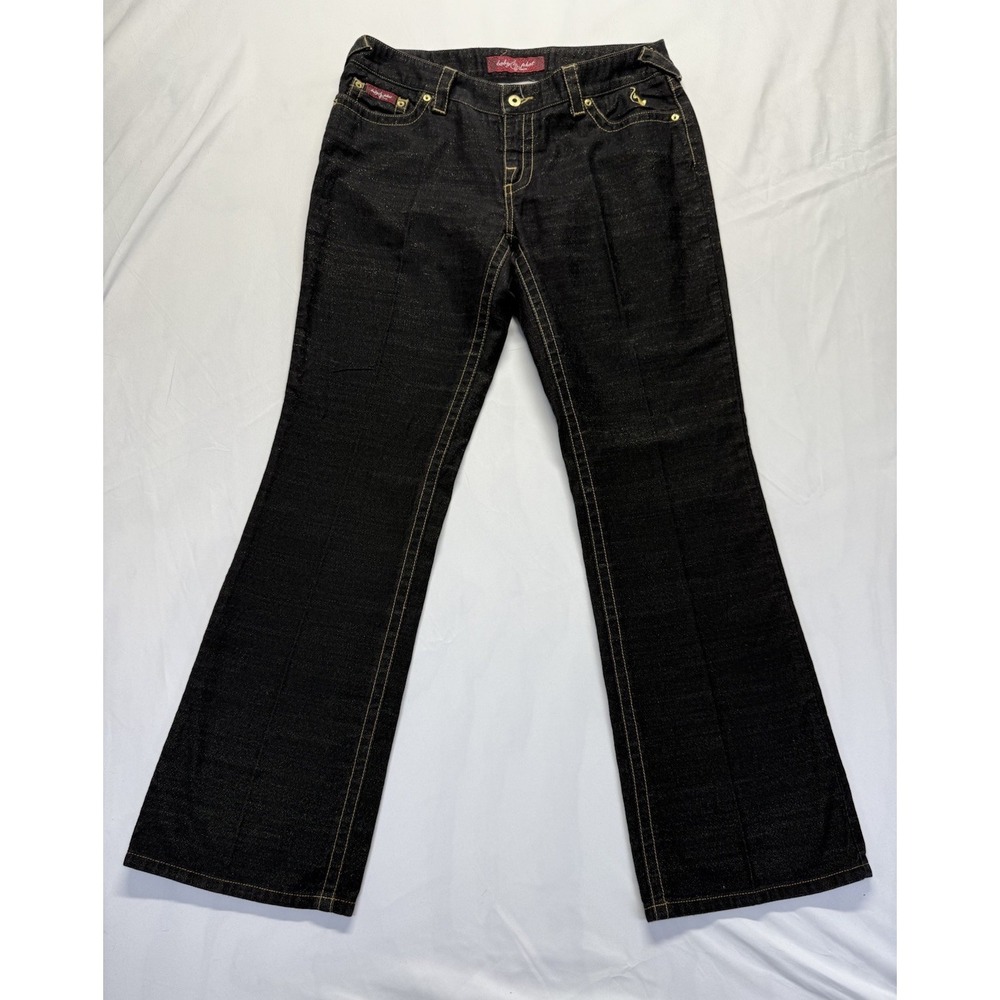 Vintage Y2K Baby Phat Flare Jeans Size 13 Inseam 33 Dark Wash Big Cat Logo 2000s